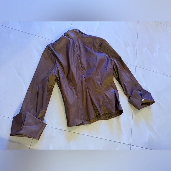 JS Collection  layered Sleeve with cuff Jacket Blazer Brown Satin retro size 10 - Picture 16 of 16